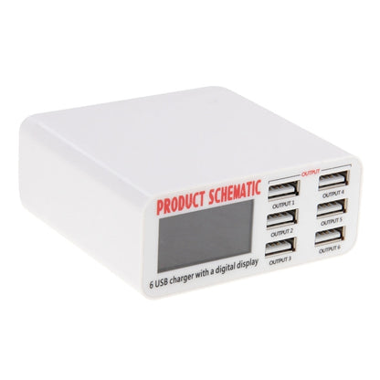 WLX-899 เครื่องชาร์จ USB 30W 5V 6A เอาต์พุต 3.5A เครื่องชาร์จ USB 6 พอร์ตความเร็วสูงสูงสุดพร้อมจอแสดงผลดิจิตอลและสายเคเบิล 1.5 ม., WLX-899