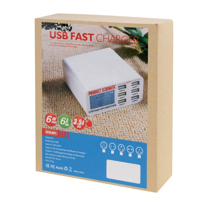 WLX-899 เครื่องชาร์จ USB 30W 5V 6A เอาต์พุต 3.5A เครื่องชาร์จ USB 6 พอร์ตความเร็วสูงสูงสุดพร้อมจอแสดงผลดิจิตอลและสายเคเบิล 1.5 ม., WLX-899