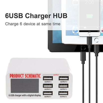 WLX-899 เครื่องชาร์จ USB 30W 5V 6A เอาต์พุต 3.5A เครื่องชาร์จ USB 6 พอร์ตความเร็วสูงสูงสุดพร้อมจอแสดงผลดิจิตอลและสายเคเบิล 1.5 ม., WLX-899