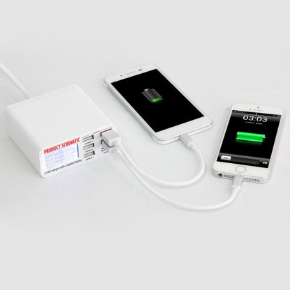 WLX-899 เครื่องชาร์จ USB 30W 5V 6A เอาต์พุต 3.5A เครื่องชาร์จ USB 6 พอร์ตความเร็วสูงสูงสุดพร้อมจอแสดงผลดิจิตอลและสายเคเบิล 1.5 ม., WLX-899