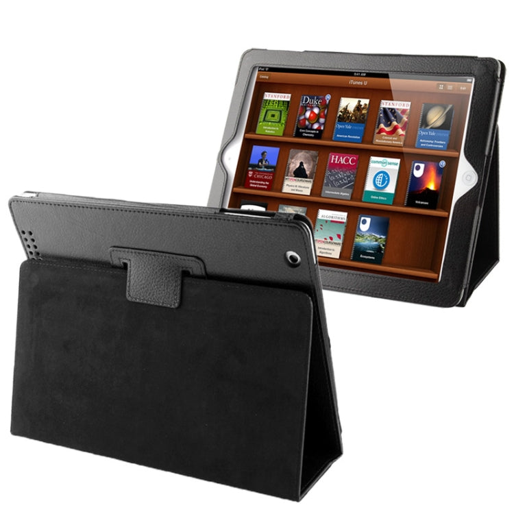 หนังพับเนื้อลิ้นจี่คุณภาพสูงพร้อมฟังก์ชั่น Sleep / Wake-up & Holder สำหรับ iPad 2 / iPad 3 / iPad 4