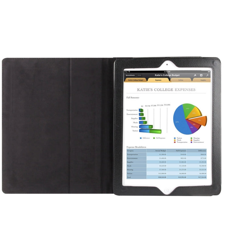 หนังพับเนื้อลิ้นจี่คุณภาพสูงพร้อมฟังก์ชั่น Sleep / Wake-up & Holder สำหรับ iPad 2 / iPad 3 / iPad 4