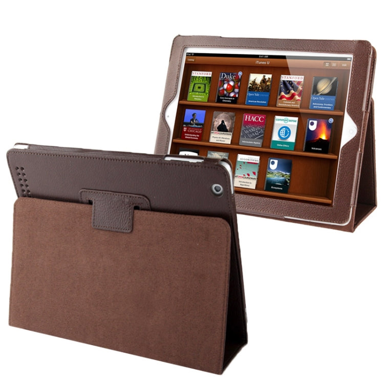 หนังพับเนื้อลิ้นจี่คุณภาพสูงพร้อมฟังก์ชั่น Sleep / Wake-up & Holder สำหรับ iPad 2 / iPad 3 / iPad 4