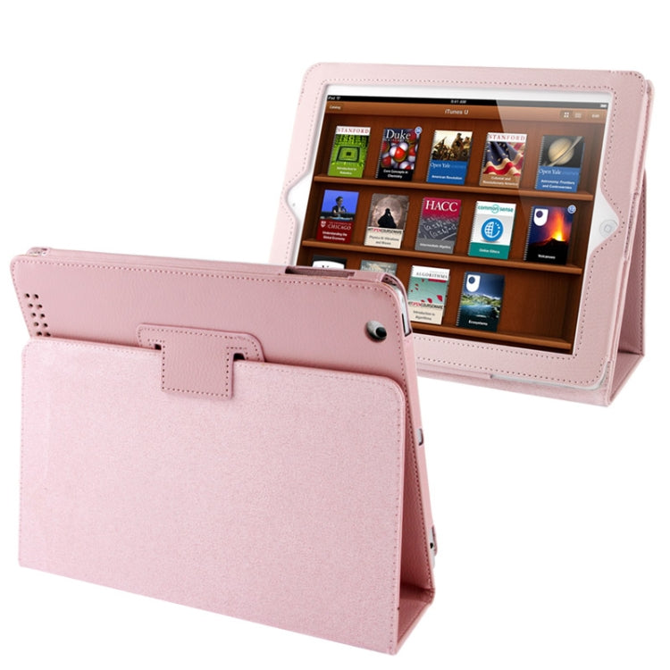 หนังพับเนื้อลิ้นจี่คุณภาพสูงพร้อมฟังก์ชั่น Sleep / Wake-up & Holder สำหรับ iPad 2 / iPad 3 / iPad 4