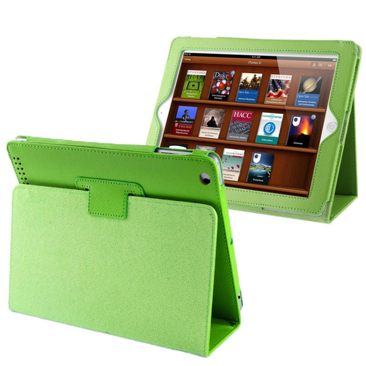 หนังพับเนื้อลิ้นจี่คุณภาพสูงพร้อมฟังก์ชั่น Sleep / Wake-up & Holder สำหรับ iPad 2 / iPad 3 / iPad 4