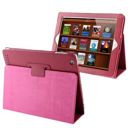 หนังพับเนื้อลิ้นจี่คุณภาพสูงพร้อมฟังก์ชั่น Sleep / Wake-up & Holder สำหรับ iPad 2 / iPad 3 / iPad 4