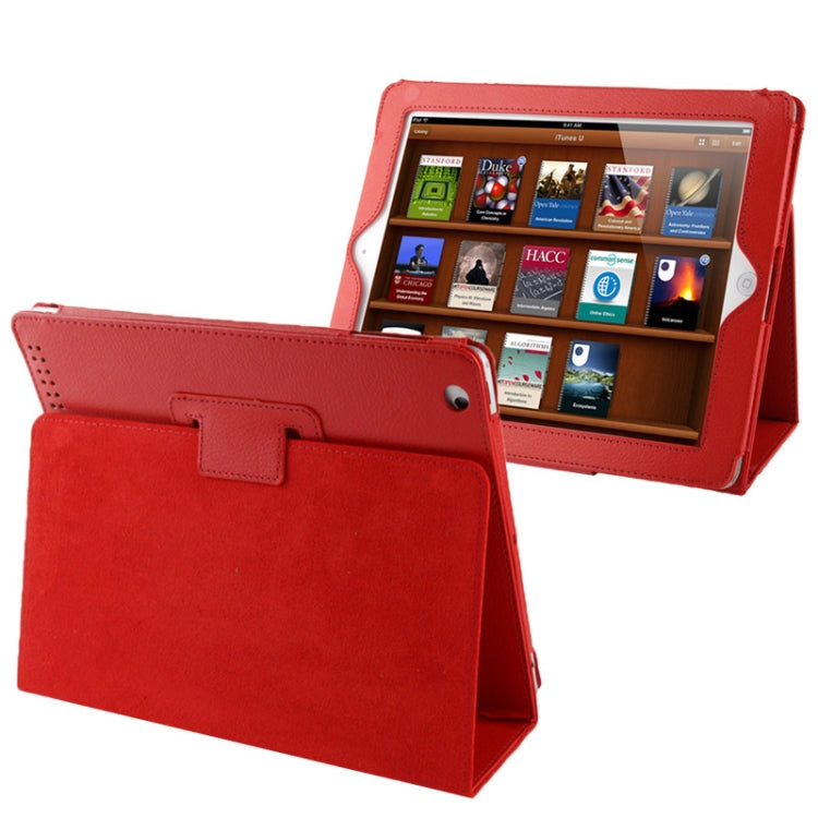 หนังพับเนื้อลิ้นจี่คุณภาพสูงพร้อมฟังก์ชั่น Sleep / Wake-up & Holder สำหรับ iPad 2 / iPad 3 / iPad 4