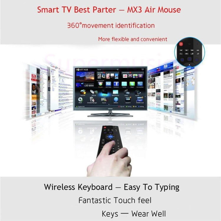 MX3 Air Mouse คีย์บอร์ดไร้สาย 2.4G รีโมทคอนโทรลพร้อมทางลัดเบราว์เซอร์สำหรับ Android TV Box / Mini PC, Air Mouse