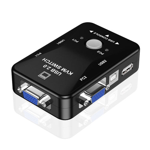 KVM-21UA 2 พอร์ต USB KVM Switch Box พร้อมปุ่มควบคุมสำหรับ PC คีย์บอร์ด เมาส์ Monitor, 2 Ports (with USB)