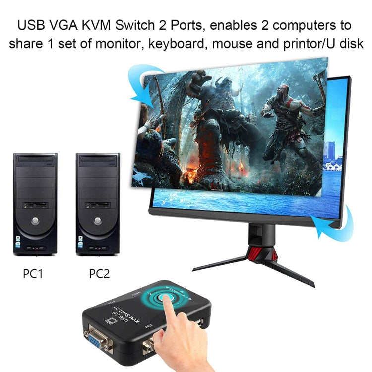 KVM-21UA 2 พอร์ต USB KVM Switch Box พร้อมปุ่มควบคุมสำหรับ PC คีย์บอร์ด เมาส์ Monitor, 2 Ports (with USB)