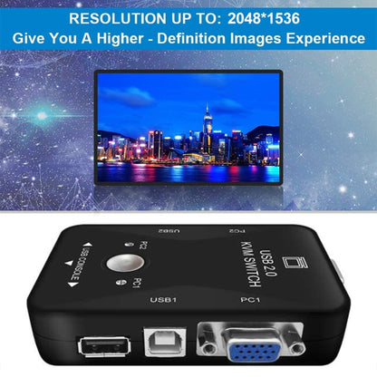 KVM-21UA 2 พอร์ต USB KVM Switch Box พร้อมปุ่มควบคุมสำหรับ PC คีย์บอร์ด เมาส์ Monitor, 2 Ports (with USB)