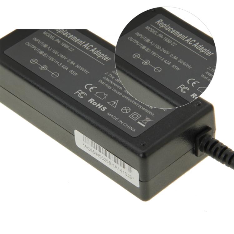 PA-1650-22 19V 3.42A อะแดปเตอร์ AC ขนาดเล็กสำหรับแล็ปท็อป Lenovo / Asus / Acer / Gateway / Toshiba เคล็ดลับเอาต์พุต: 5.5 มม. x 2.5 มม.