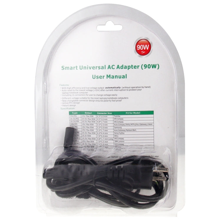 AU-90W + 13 TIPS เครื่องชาร์จอะแดปเตอร์ไฟ AC สากล 90 วัตต์พร้อมขั้วต่อ 13 เคล็ดลับสำหรับโน้ตบุ๊กแล็ปท็อป, ปลั๊ก EU, AU-90W