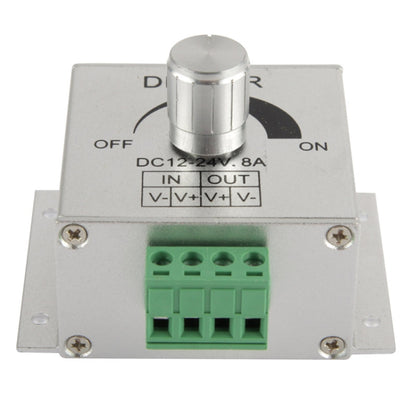 อลูมิเนียมสีเดียวสวิตช์หรี่ไฟ LED ตัวควบคุมหรี่ไฟสำหรับแถบไฟ DC12-24V, กระแสไฟขาออก: 8A