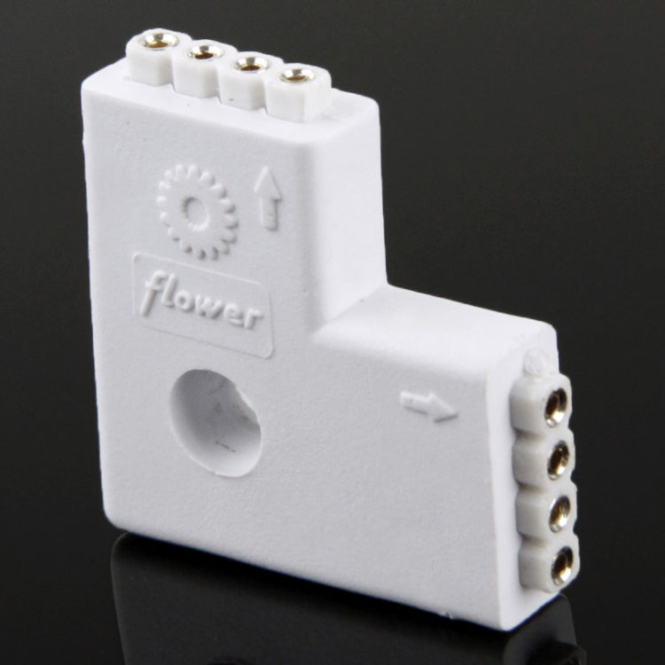 ขั้วต่อตัวเมียรูปตัว L 4 ขา 2 ทางสำหรับแถบยืดหยุ่น LED RGB
