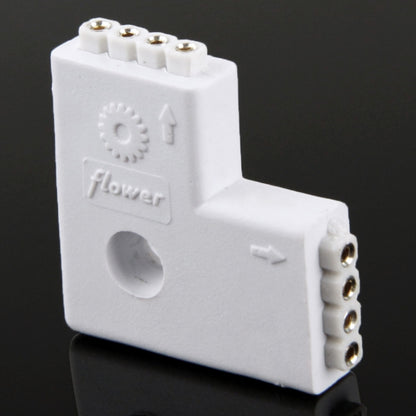 ขั้วต่อตัวเมียรูปตัว L 4 ขา 2 ทางสำหรับแถบยืดหยุ่น LED RGB