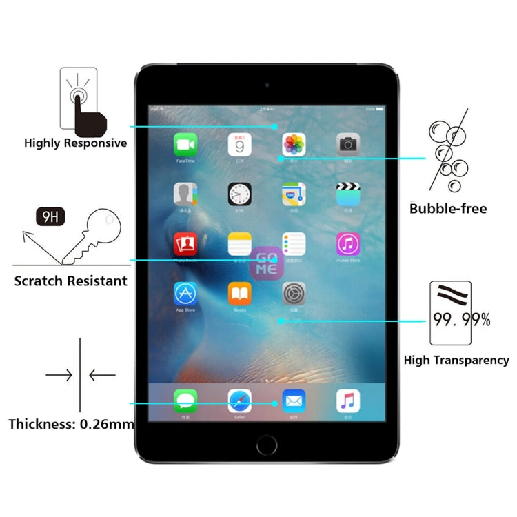 0.3mm 9H + ความแข็งพื้นผิว 2.5D ฟิล์มกระจกนิรภัยป้องกันการระเบิดสำหรับ iPad mini / mini 2 Retina / mini 3, For iPad mini  (1 PC)