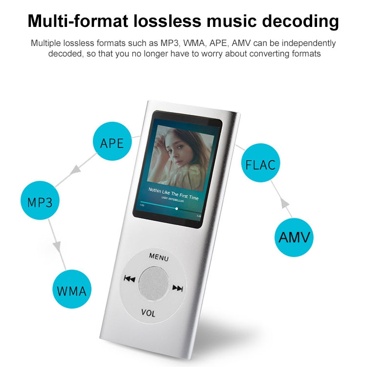 เครื่องเล่น MP4 โลหะหน้าจอ TFT ขนาด 1.8 นิ้ว พร้อมช่องเสียบการ์ด TF รองรับเครื่องบันทึก วิทยุ FM E-Book และปฏิทิน, MP4 Player