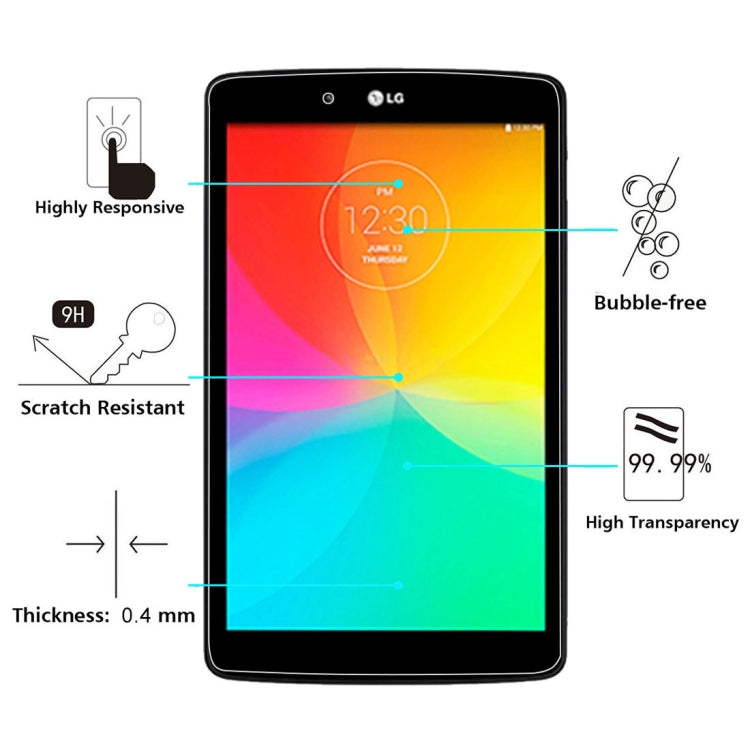 0.4mm 9H + ความแข็งพื้นผิว 2.5D ฟิล์มกระจกนิรภัยป้องกันการระเบิดสำหรับ LG G Tablet 7.0 / V400, For V400 （1 PC）