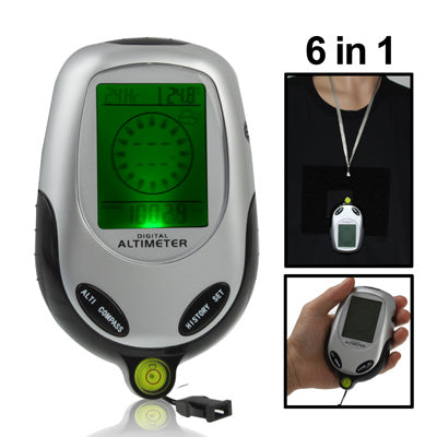 6 in 1 (มาตรความสูง บารอมิเตอร์ เข็มทิศ เครื่องวัดอุณหภูมิ เวลา และปฏิทิน) เข็มทิศดิจิตอลมัลติฟังก์ชั่น, 6 in 1