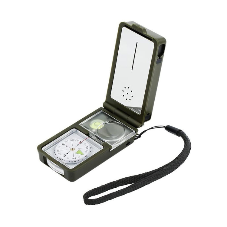 10 in 1 (เทอร์โมมิเตอร์, ไฮโกรมิเตอร์, ไฟ LED, ตัวสะท้อนแสง, ระดับจิตวิญญาณ, เข็มทิศ, นกหวีด, หินเหล็กไฟ, แว่นขยาย, ไม้บรรทัด) เข็มทิศแบบพกพามัลติฟังก์ชั่น, 10 in 1