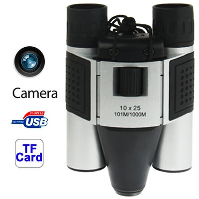 10×25มม. 5 ใน 1 (กล้องสองตา + กล้องวิดีโอ + กล้องดิจิตอล + PC Cam + เครื่องอ่านการ์ด TF) กล้องส่องทางไกลกล้องดิจิตอล มุมมองภาพ: 101ม./1000ม. ขนาด: 135 × 100 × 24มม., 10X25