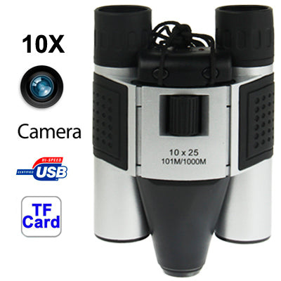 10×25มม. 5 ใน 1 (กล้องสองตา + กล้องวิดีโอ + กล้องดิจิตอล + PC Cam + เครื่องอ่านการ์ด TF) กล้องส่องทางไกลกล้องดิจิตอล มุมมองภาพ: 101ม./1000ม. ขนาด: 135 × 100 × 24มม., 10X25
