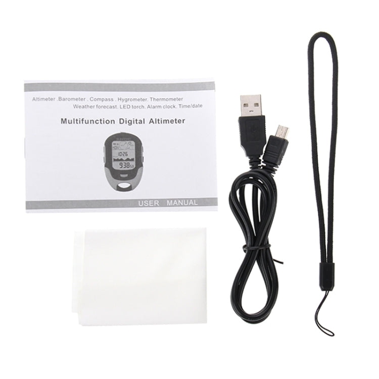 เครื่องวัดความสูงดิจิตอลมัลติฟังก์ชั่น SUNROAD LCD พร้อมเข็มทิศและบารอมิเตอร์ & เครื่องวัดอุณหภูมิ & ไฮโกรมิเตอร์ & พยากรณ์อากาศ & ไฟฉาย LED และนาฬิกา, Multifunction