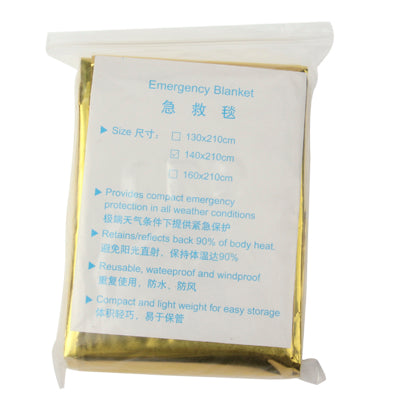ขนาดกะทัดรัดน้ำหนักเบา Aluminized กันน้ำกันลมผ้าห่มฉุกเฉินห่อร่างกายแผ่นอยู่รอดสำหรับกลางแจ้ง 140 x 210 ซม, 140x210cm
