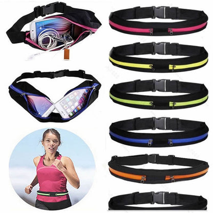 กีฬากันน้ำเอวยางยืดกระเป๋าสองกระเป๋า Fanny Pack กระเป๋าซิป, Green