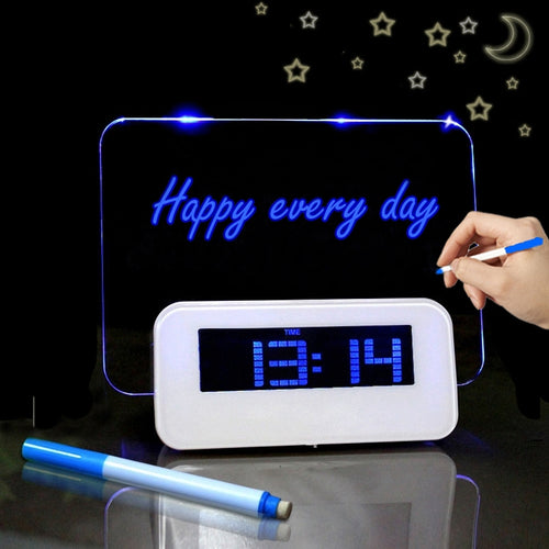 เครื่องวัดอุณหภูมินาฬิกาปลุกดิจิตอล LCD มัลติฟังก์ชั่น + ฮับ USB 4 พอร์ต + กระดานข้อความพร้อมไฟพื้นหลัง LCD สีน้ำเงินหรือสีเขียว, USB Message Board
