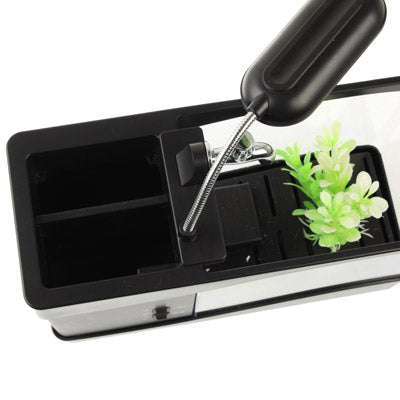 USB Desktop Aquarium ตู้ปลาขนาดเล็กพร้อมน้ำไหลและไฟ LED 6 ดวง, การแสดงนาฬิกา LCD พร้อมปฏิทิน, เวลาและนาฬิกาปลุก (ถือน้ำได้ 1.5 ควอร์ต)