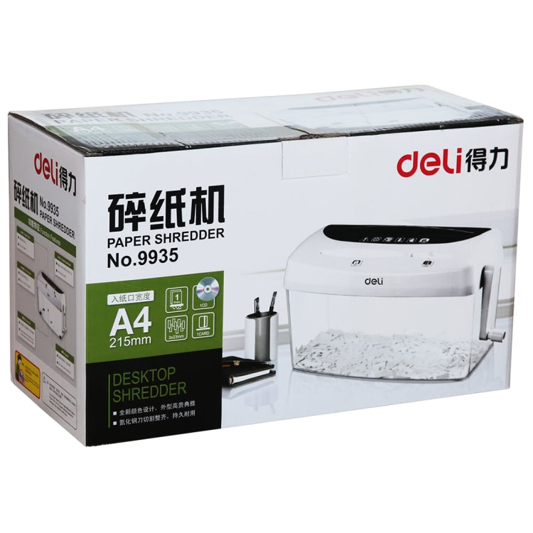 Deli Office Series เครื่องทำลายกระดาษตั้งโต๊ะ A4 / CD / การ์ดแบบมือหมุน, ปริมาตรถังขยะ: 4L (หมายเลข 9935), No. 9935