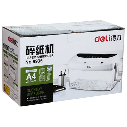 Deli Office Series เครื่องทำลายกระดาษตั้งโต๊ะ A4 / CD / การ์ดแบบมือหมุน, ปริมาตรถังขยะ: 4L (หมายเลข 9935), No. 9935