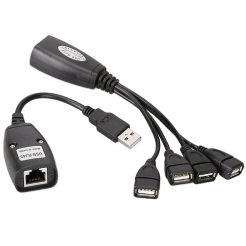 USB 2.0 CAT5 / CAT5E / CAT6 RJ45 ถึง 4 USB Ethernet Extender LAN สายต่อขยายอะแดปเตอร์ Repeater, 4 Ports USB