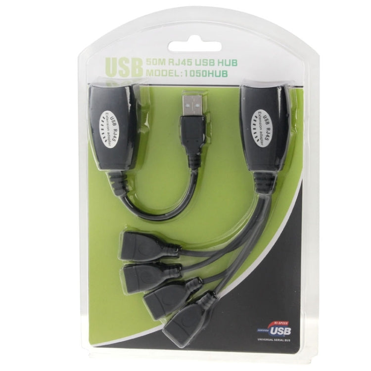USB 2.0 CAT5 / CAT5E / CAT6 RJ45 ถึง 4 USB Ethernet Extender LAN สายต่อขยายอะแดปเตอร์ Repeater, 4 Ports USB