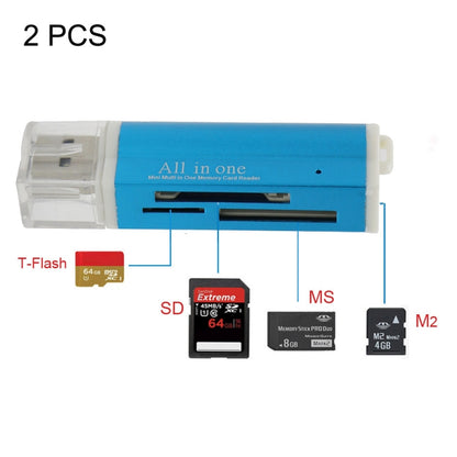 2 PCS Multi All in 1 USB 2.0 Micro SD SDHC TF M2 MMC MS PRO DUO เครื่องอ่านการ์ดหน่วยความจำ