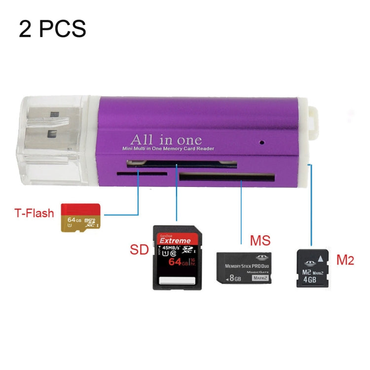 2 PCS Multi All in 1 USB 2.0 Micro SD SDHC TF M2 MMC MS PRO DUO เครื่องอ่านการ์ดหน่วยความจำ