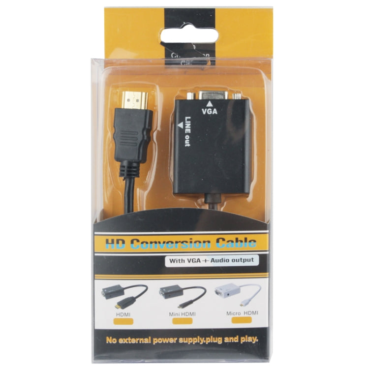 สายแปลงวิดีโอเอาต์พุต HDMI เป็น VGA + เสียงขนาด 26 ซม. พร้อมสายสัญญาณเสียงขนาด 3.5 มม. รองรับ Full HD 1080P, Length: 26cm