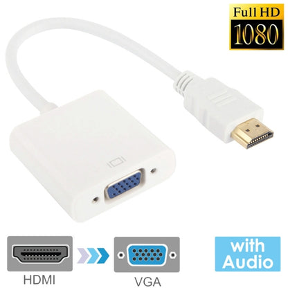 24 ซม. Full HD 1080P HDMI เป็น VGA + สายสัญญาณเสียงสำหรับคอมพิวเตอร์ / DVD / กล่องรับสัญญาณดิจิตอล / แล็ปท็อป / โทรศัพท์มือถือ / เครื่องเล่นมีเดีย, Length: 24cm, Length: 24cm(White)