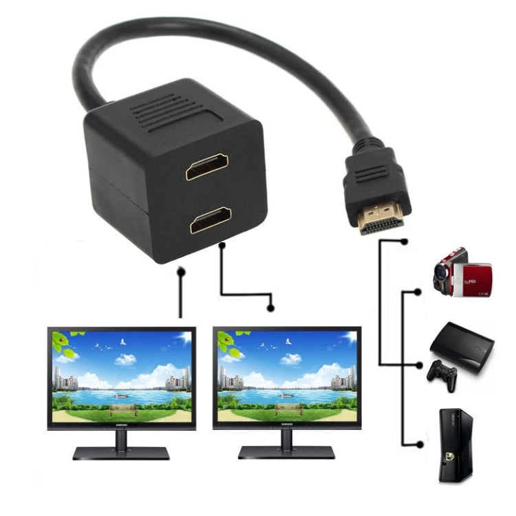 อะแดปเตอร์แยก HDMI ขนาด 30 ซม. ขั้วต่อตัวแยก Y พร้อมเจลข้อต่อ 2 ชิ้น (ชุบทอง), 1 in 2  (Gold Plated)