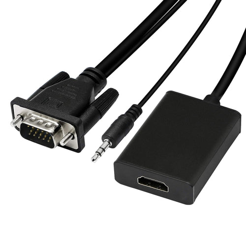 อะแดปเตอร์กล่องแปลงวิดีโอ VGA + เสียงเป็น Full HD 1080P HDMI สำหรับ HDTV, HDMI Female to VGA Male + Adudio Black