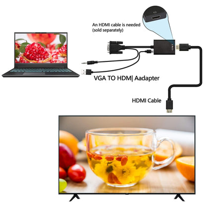 อะแดปเตอร์กล่องแปลงวิดีโอ VGA + เสียงเป็น Full HD 1080P HDMI สำหรับ HDTV, HDMI Female to VGA Male + Adudio Black