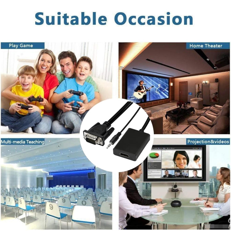 อะแดปเตอร์กล่องแปลงวิดีโอ VGA + เสียงเป็น Full HD 1080P HDMI สำหรับ HDTV, HDMI Female to VGA Male + Adudio Black