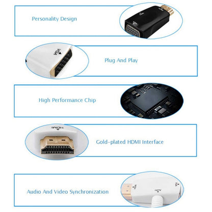 Full HD 1080P HDMI เป็น VGA และอะแดปเตอร์เสียงสำหรับ HDTV / Monitor / Projector, HDMI Male to VGA + Audio (Black)
