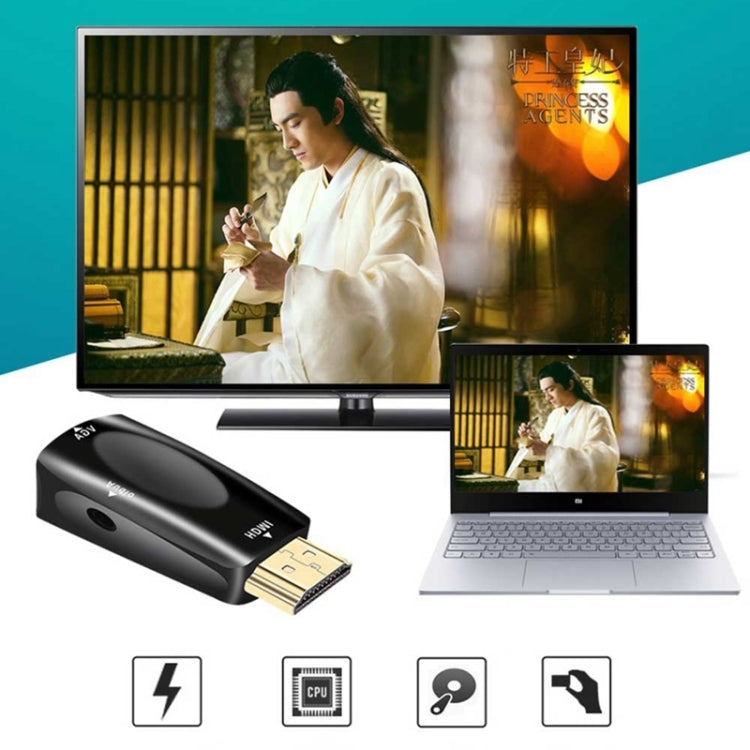 Full HD 1080P HDMI เป็น VGA และอะแดปเตอร์เสียงสำหรับ HDTV / Monitor / Projector, HDMI Male to VGA + Audio (Black)