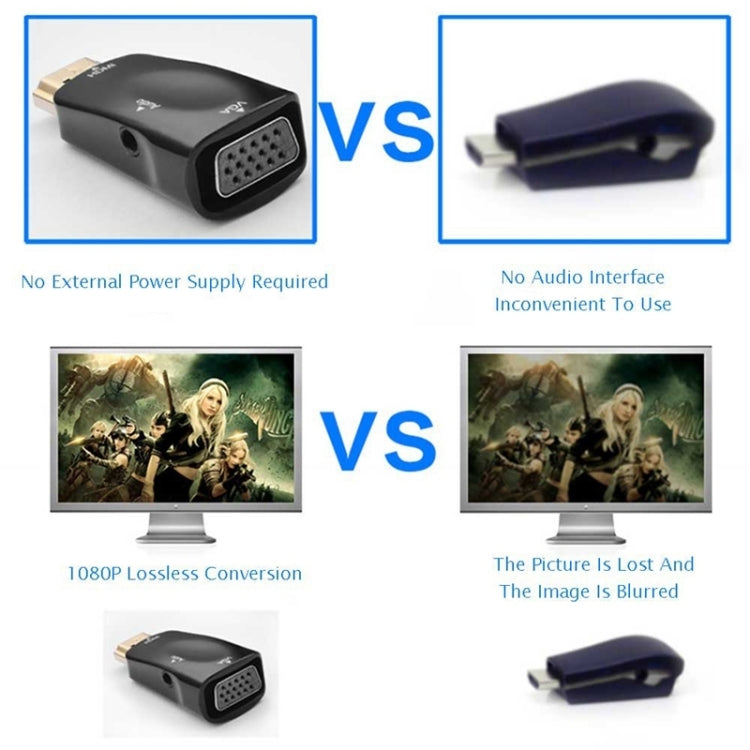 Full HD 1080P HDMI เป็น VGA และอะแดปเตอร์เสียงสำหรับ HDTV / Monitor / Projector, HDMI Male to VGA + Audio (Black)