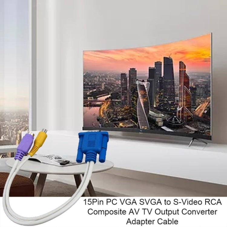 การ์ดแสดงผล VGA ไปยังสายเคเบิลอะแดปเตอร์แสดงผล S-Video และ RCA TV, VGA to S-Video 4pin & RCA