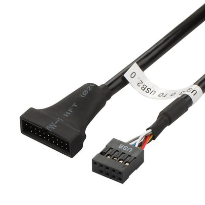 USB 2.0 9Pin เมนบอร์ดหญิงกับ USB 3.0 19Pin ที่อยู่อาศัยสายเคเบิลอะแดปเตอร์ชาย, ความยาว: 15 ซม., 9 Pin Female to 19 Pin Male