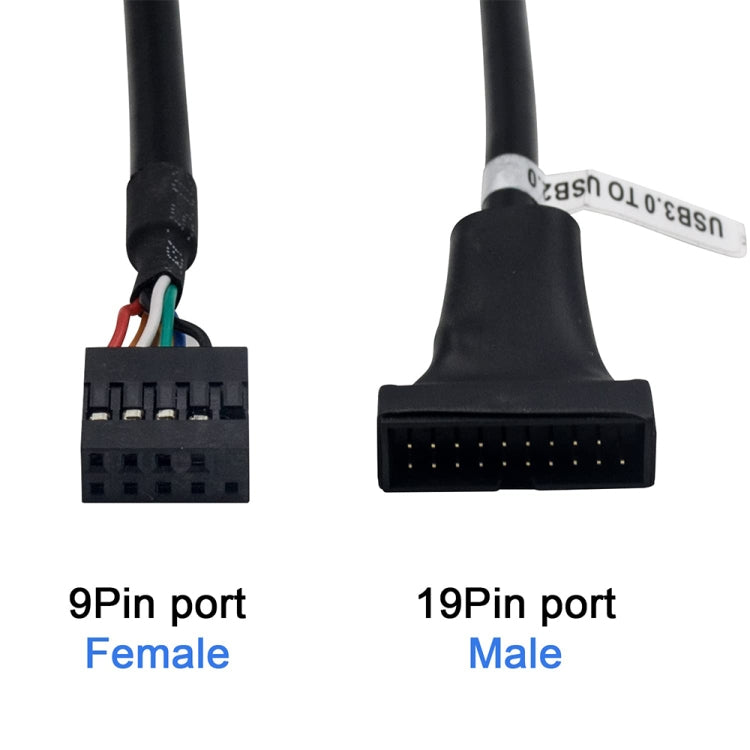 USB 2.0 9Pin เมนบอร์ดหญิงกับ USB 3.0 19Pin ที่อยู่อาศัยสายเคเบิลอะแดปเตอร์ชาย, ความยาว: 15 ซม., 9 Pin Female to 19 Pin Male